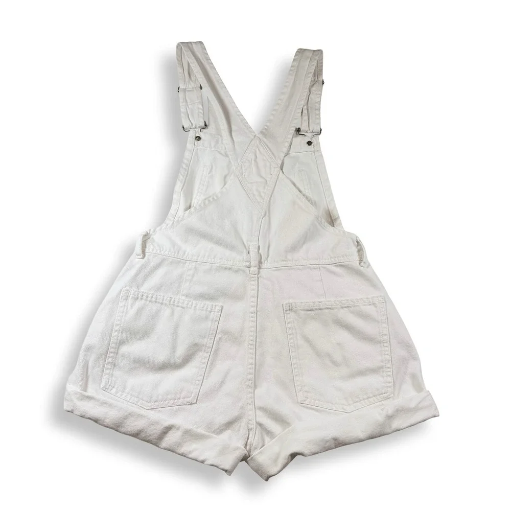 We The Free People White Denim Shortalls XS Cotton Bib Overalls OB1417658